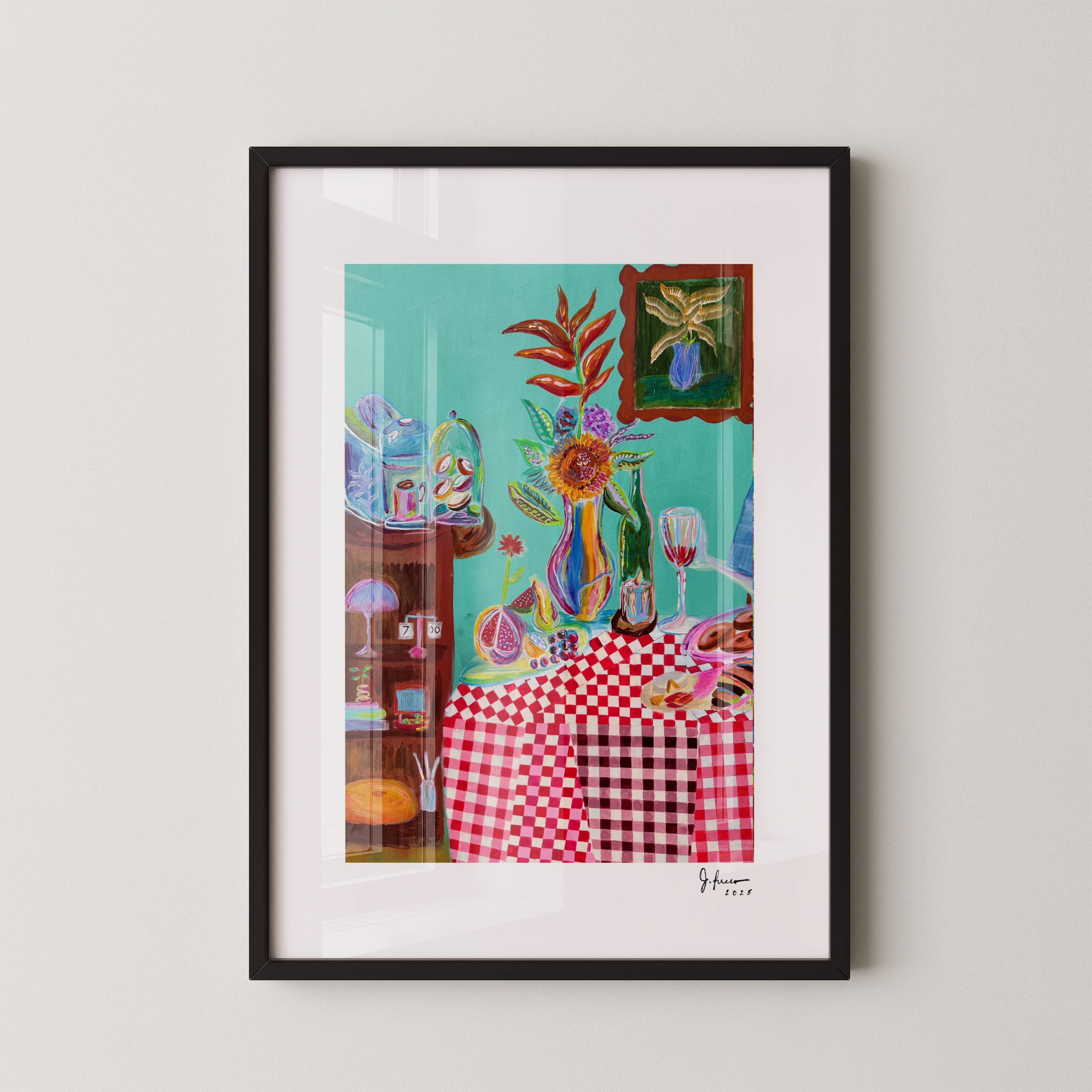 "Coffee, Wine, and Flowers" Framed Print