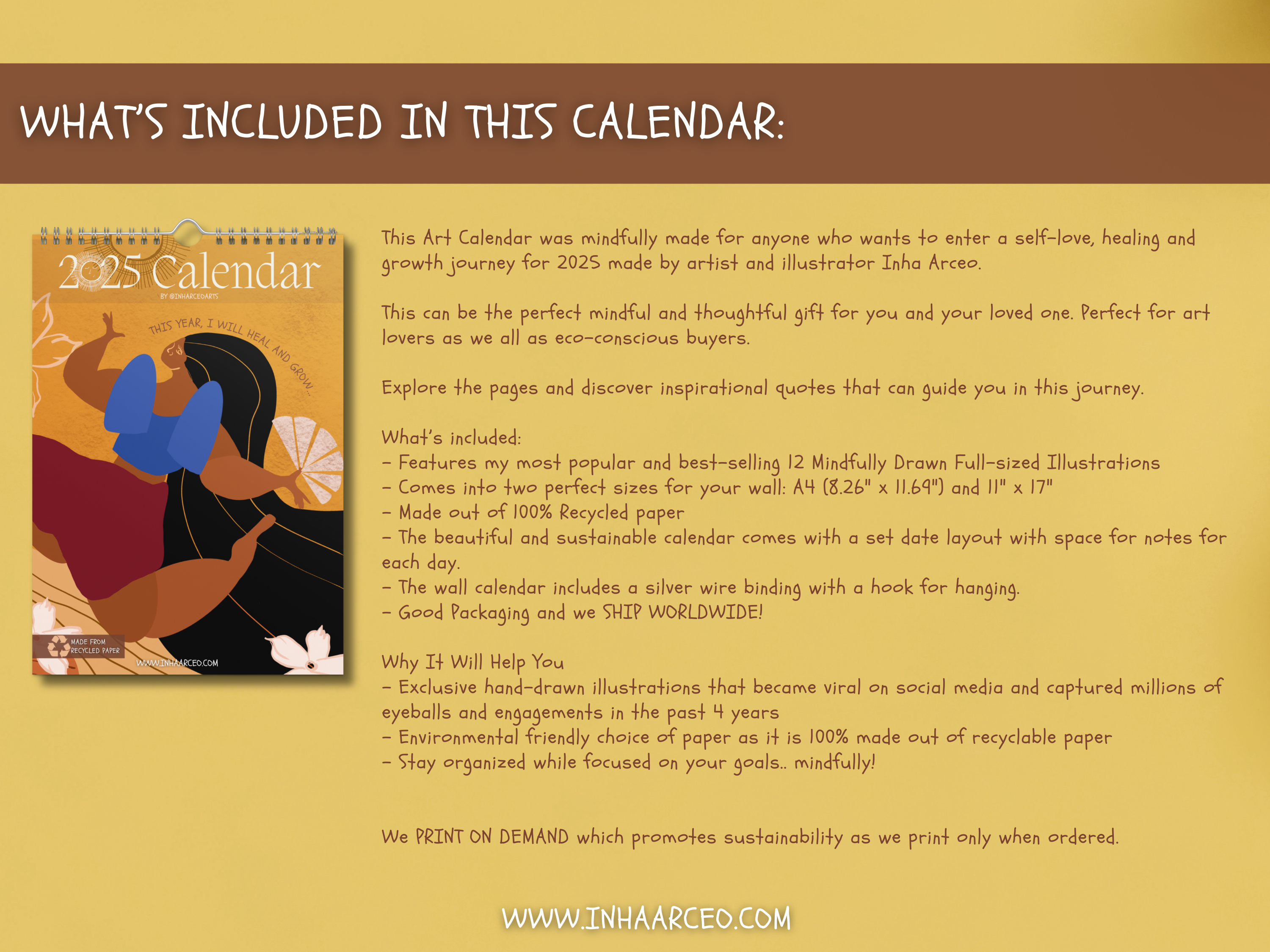 2025 Art Wall Calendar I Want to Heal and Grow (International Shipping)