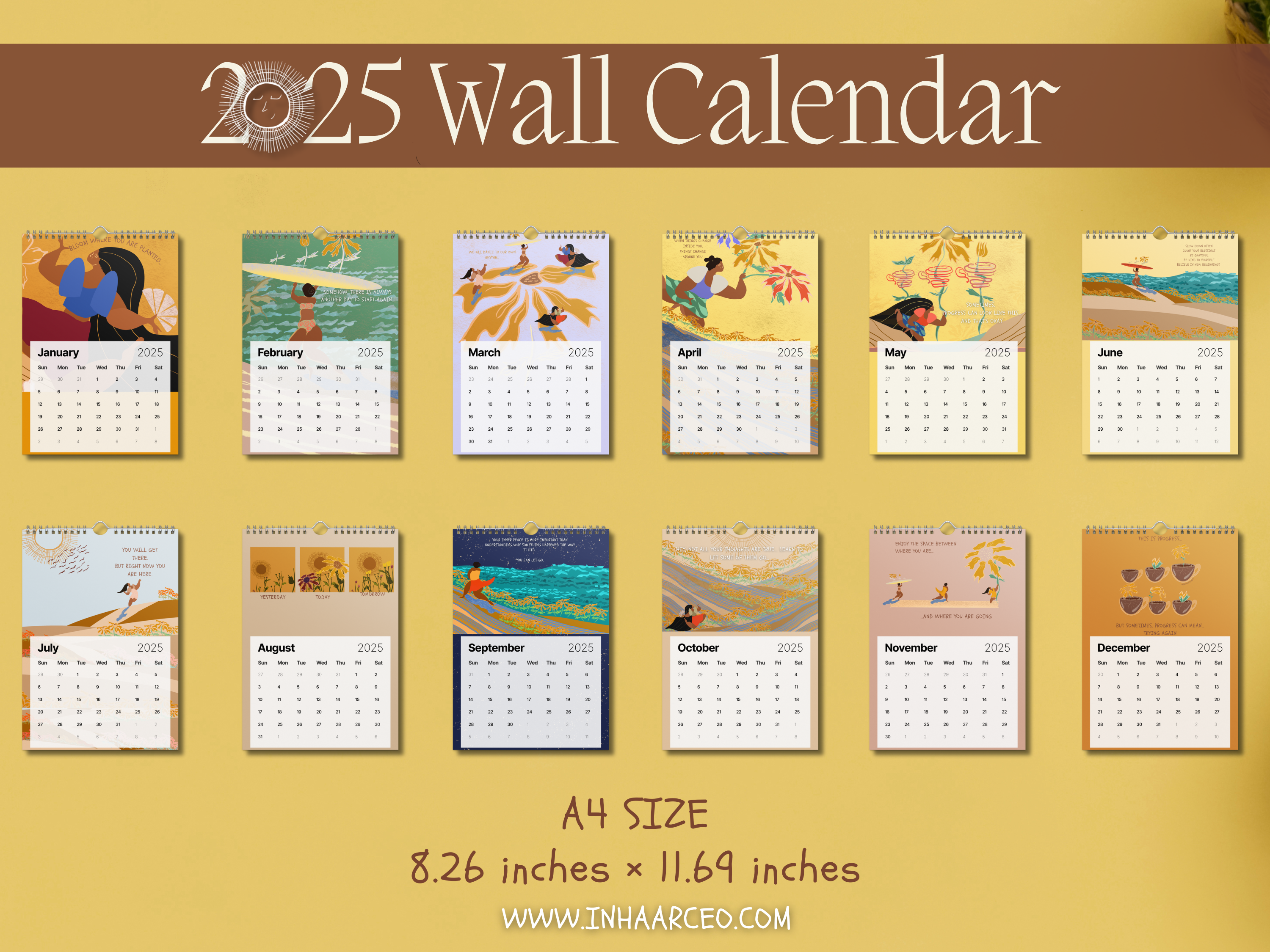 2025 Art Wall Calendar I Want to Heal and Grow (International Shipping)