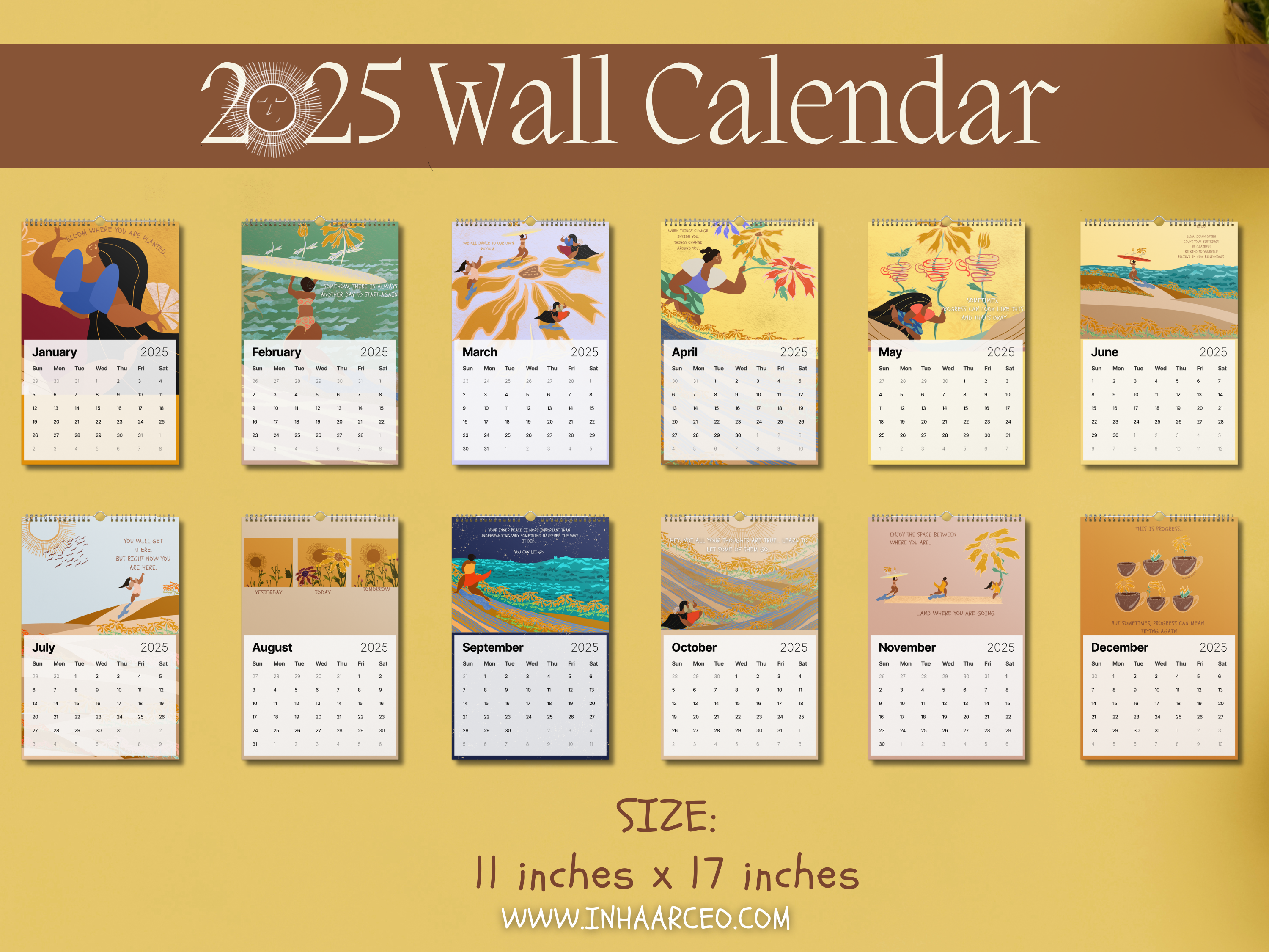 2025 Art Wall Calendar I Want to Heal and Grow (International Shipping)