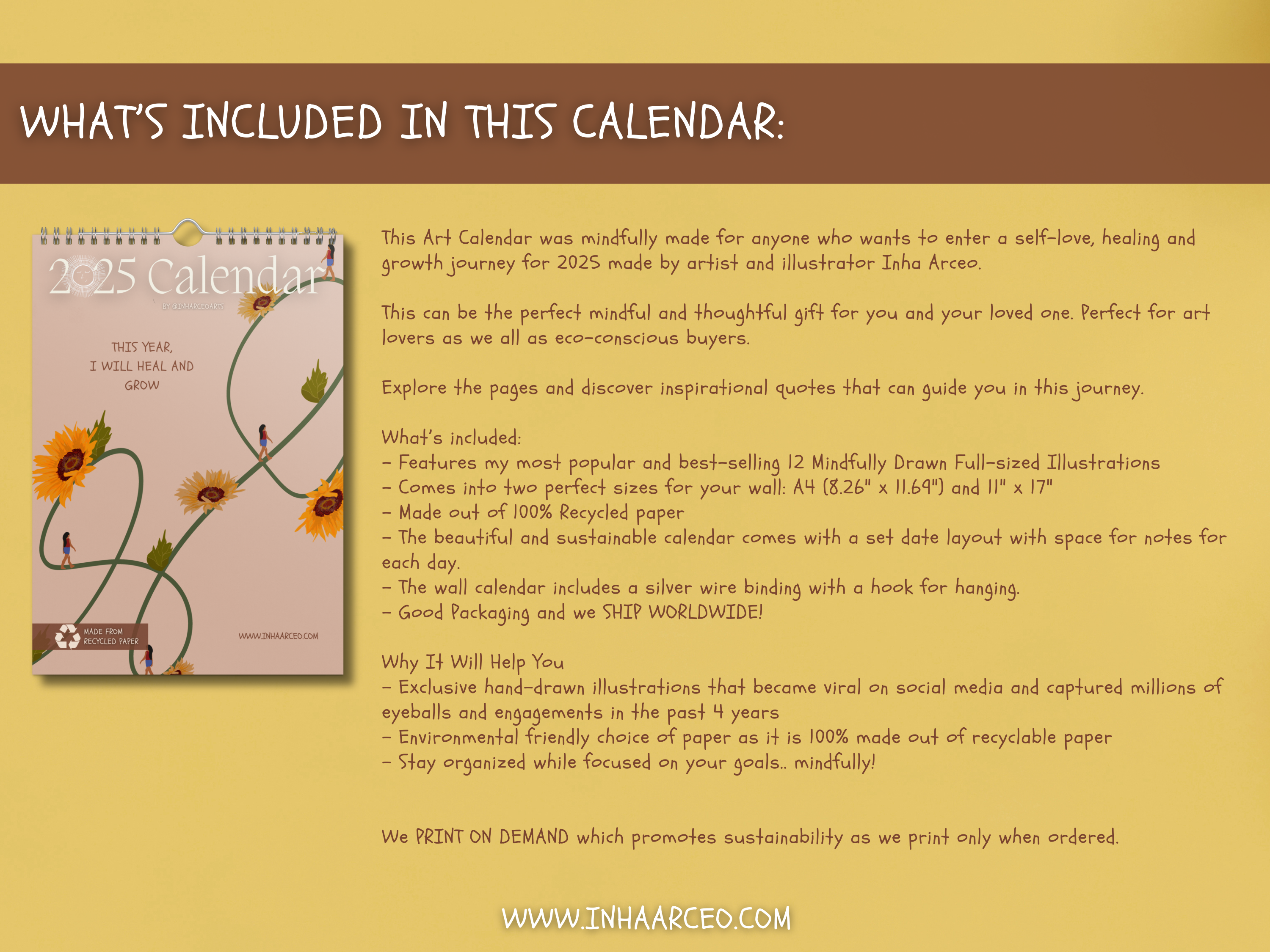 2025 Art Wall Calendar I Want to Heal and Grow (International Shipping)
