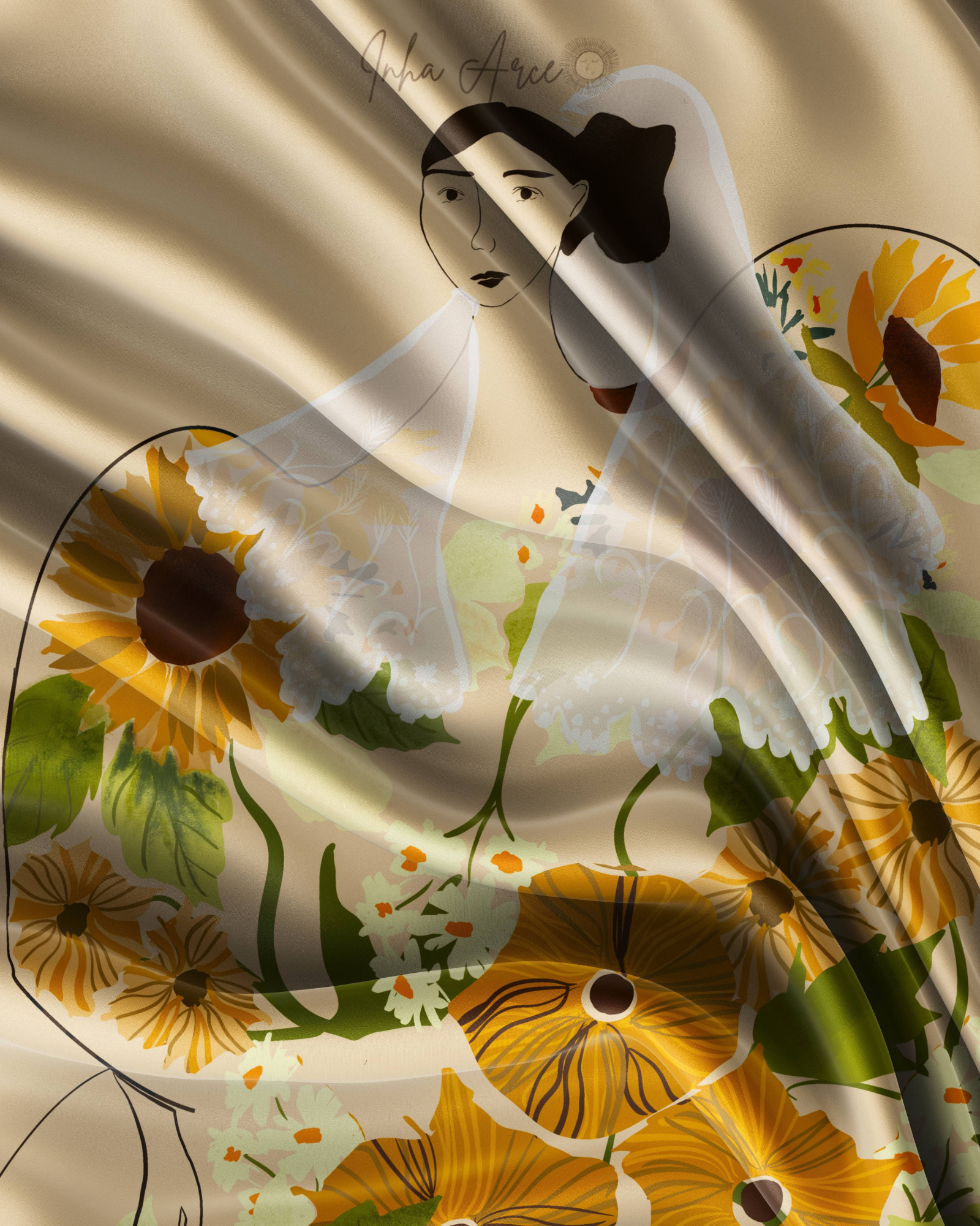 Sunflower Lady Silk Scarf