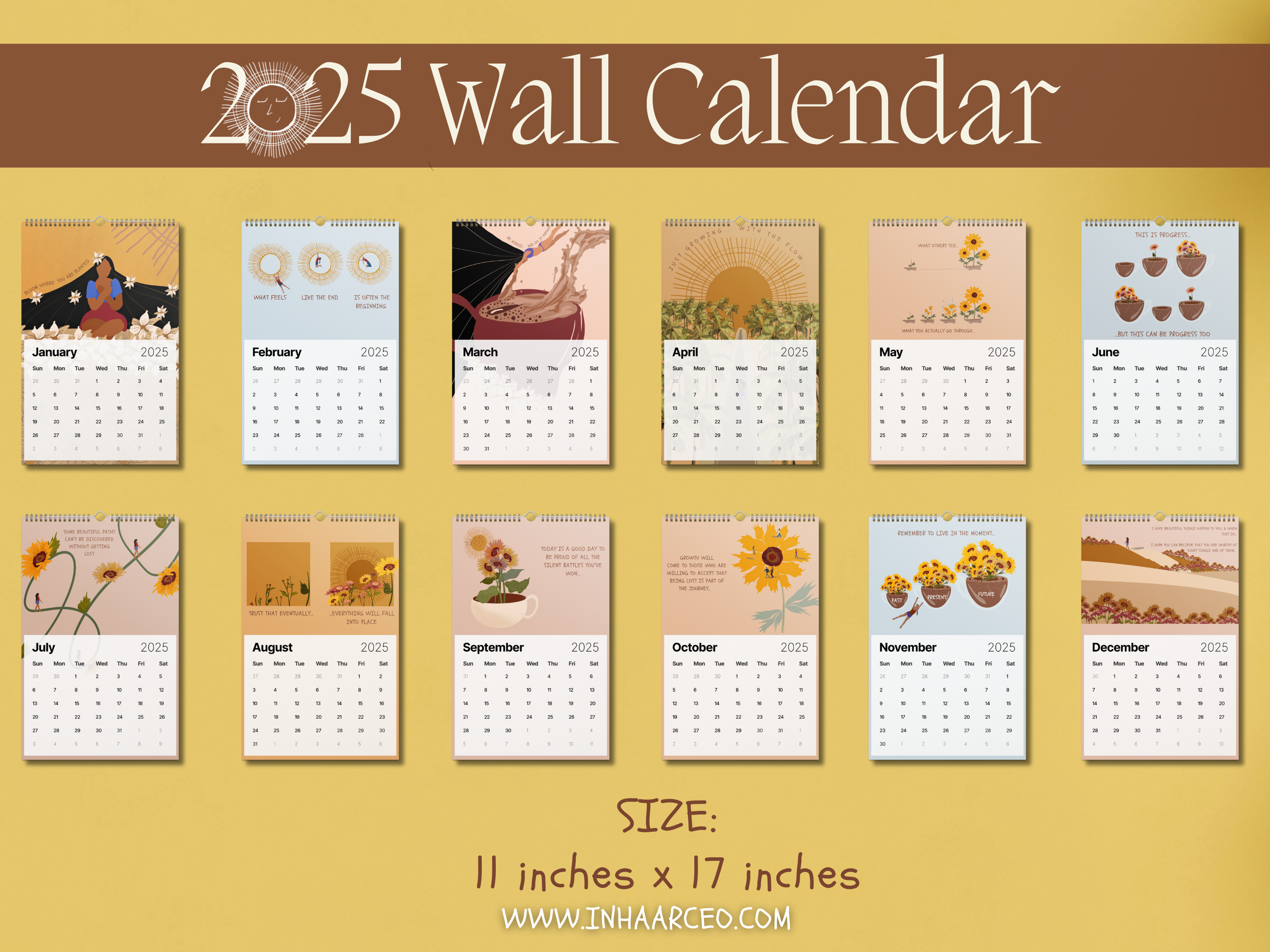 2025 Art Wall Calendar I Want to Heal and Grow (International Shipping)