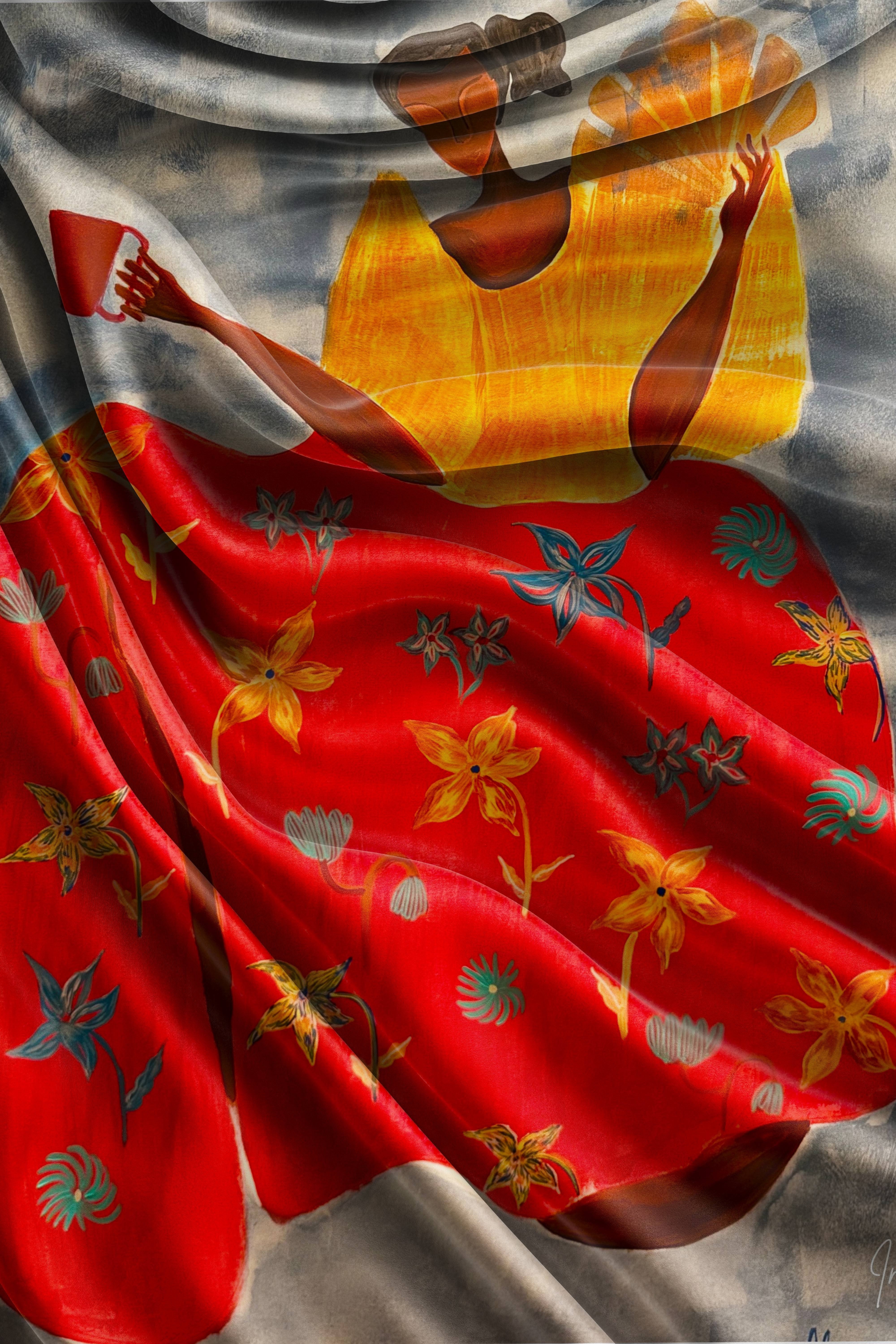 Pamaypay at Kape (Fan and Coffee) Silk Scarf