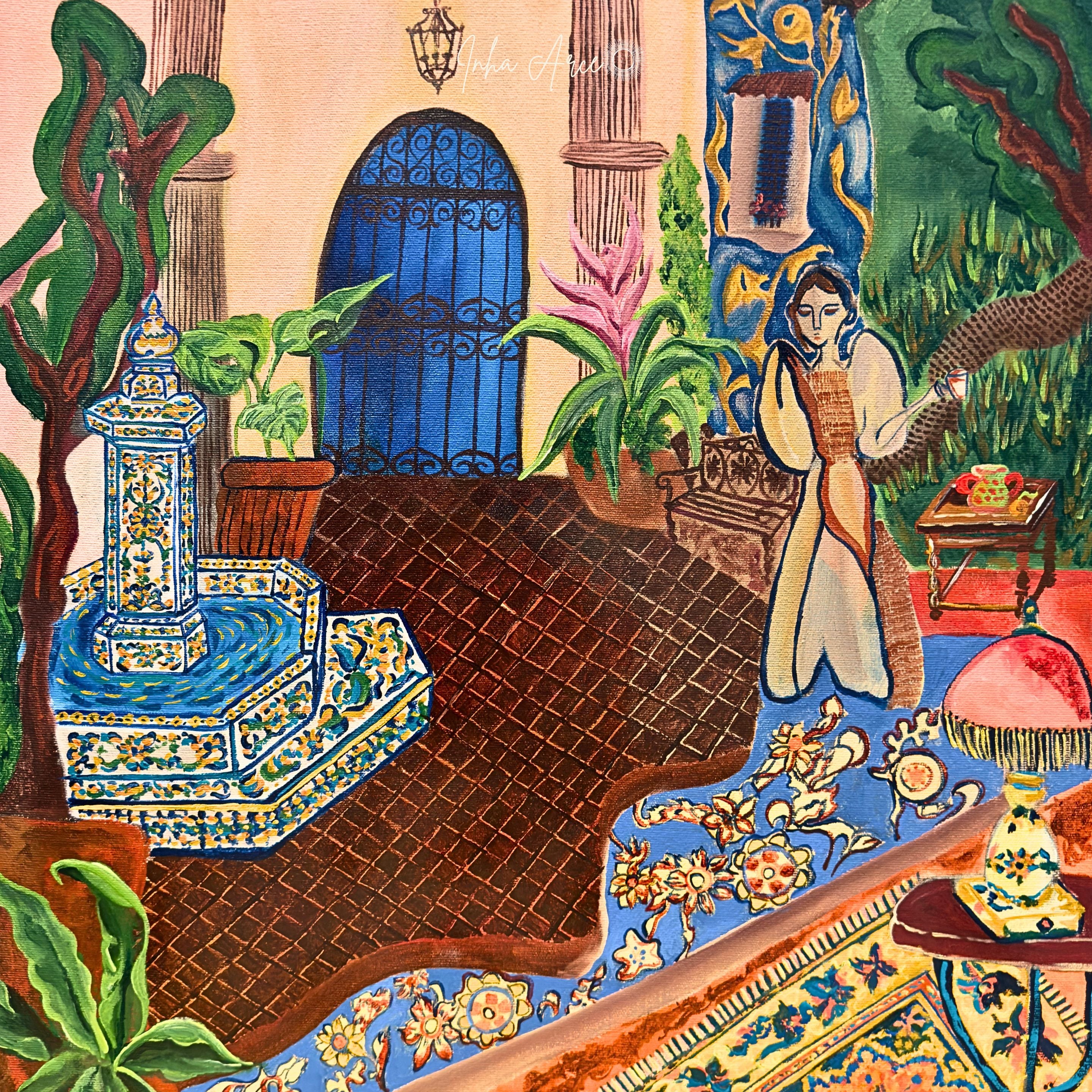 In Her Courtyard Silk Scarf